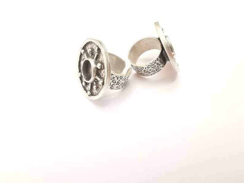 Antique Silver Ring Blank Setting, Cabochon Mounting, Adjustable Resin Ring Base Bezels, Mosaic Ring Setting, Inlay Ring Bezel (10mm) G28556