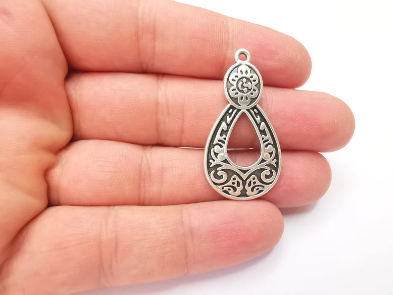 Flowering Branch Charms, Ethnic Tribal Charms, Antique Silver Plated Charms (39x20mm) G28563