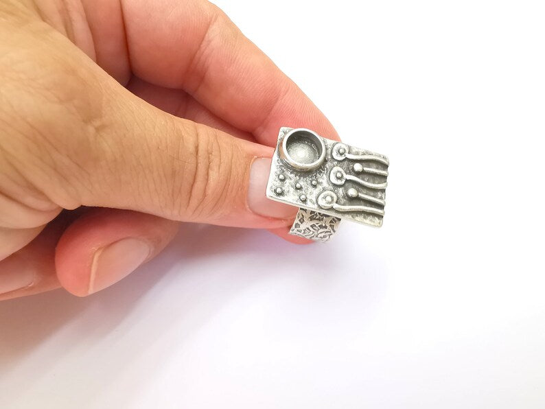 Flower Ring Blank Settings, Mushrooms Cabochon Mounting, Adjustable Resin Ring Base Bezel, Antique Silver Inlay Mosaic Bezel (8mm) G28572