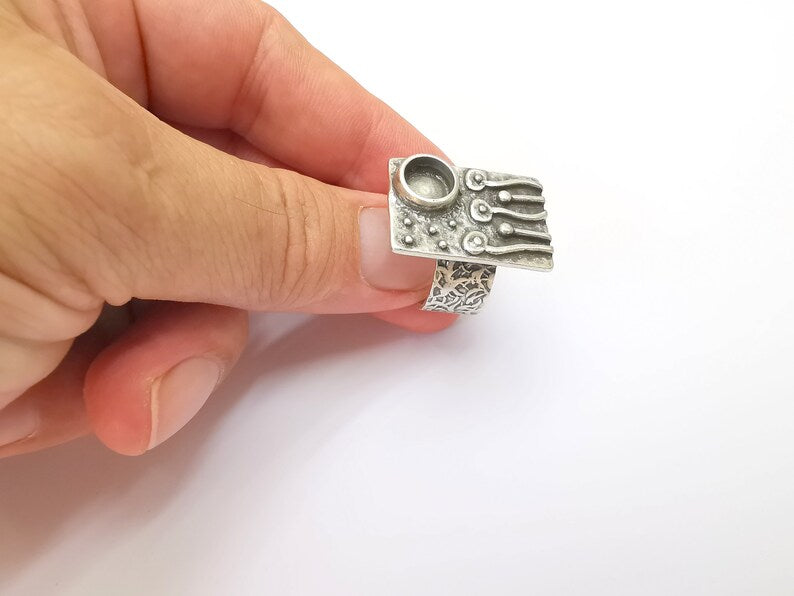 Flower Ring Blank Settings, Mushrooms Cabochon Mounting, Adjustable Resin Ring Base Bezel, Antique Silver Inlay Mosaic Bezel (8mm) G28572