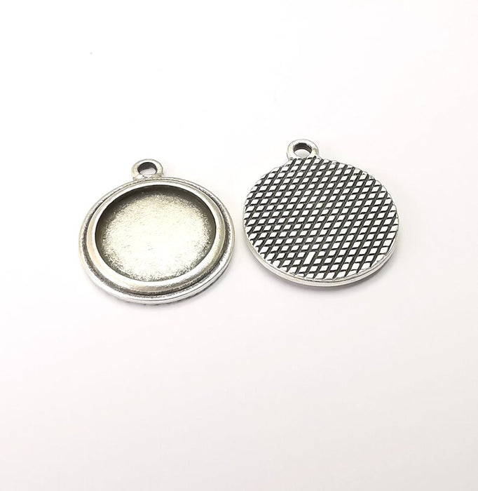 Round Charm Bezel, Resin Blank, inlay Mounting, Mosaic Pendant Frame, Cabochon Base, Dry Flower Setting, Antique Silver Plated (15mm) G28573