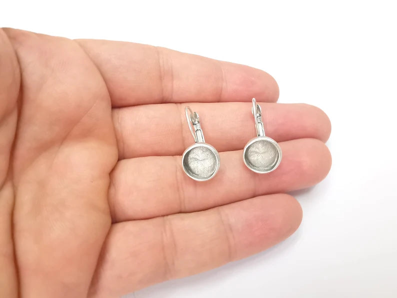 Round Silver Earring Set Base Clips Wire Antique Silver Plated Brass Earring Base (10mm blank) G28578