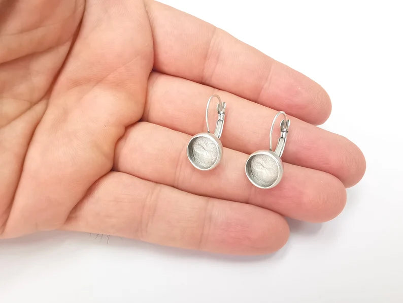 Round Silver Earring Set Base Clips Wire Antique Silver Plated Brass Earring Base (10mm blank) G28578