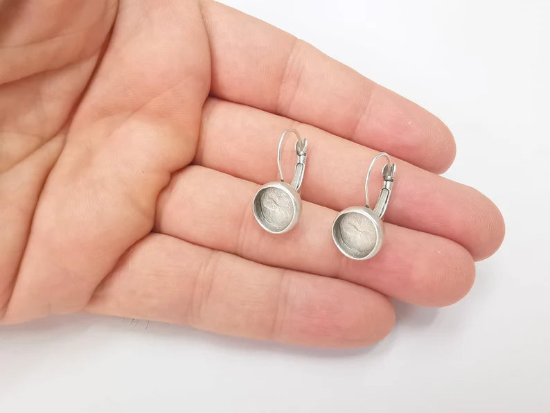 Round Silver Earring Set Base Clips Wire Antique Silver Plated Brass Earring Base (10mm blank) G28578