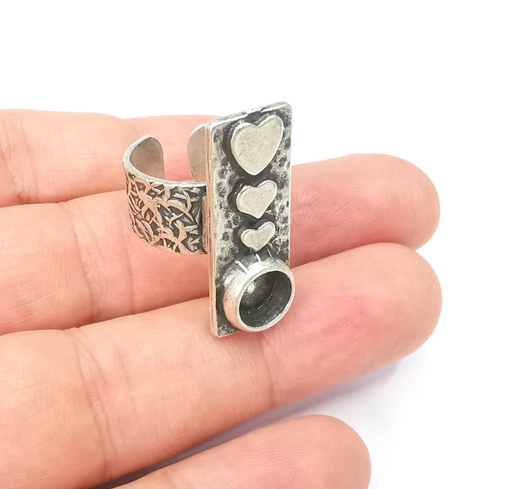 Heart Ring Blank Setting, Cabochon Mounting, Adjustable Resin Ring Base Bezels, Antique Silver Inlay Ring Mosaic Ring Bezel (8mm) G28585