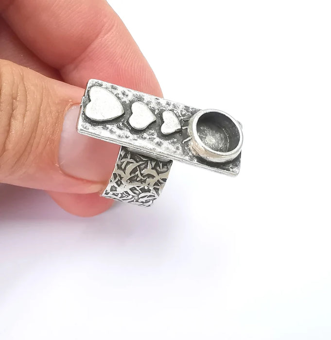 Heart Ring Blank Setting, Cabochon Mounting, Adjustable Resin Ring Base Bezels, Antique Silver Inlay Ring Mosaic Ring Bezel (8mm) G28585