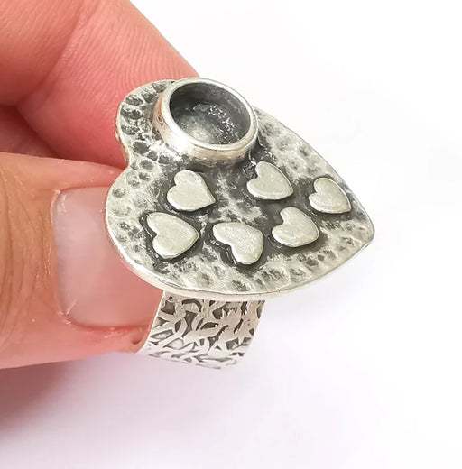 Heart Ring Blank Setting, Cabochon Mounting, Adjustable Resin Ring Base Bezels, Antique Silver Inlay Ring Mosaic Ring Bezel (8mm) G28595