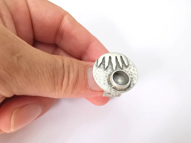 Sun Ring Blank Setting, Cabochon Mounting, Adjustable Resin Ring Base Bezels, Antique Silver Inlay Ring Mosaic Ring Bezel (8mm) G28597