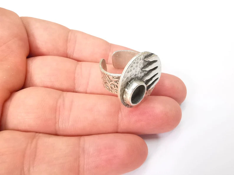 Sun Ring Blank Setting, Cabochon Mounting, Adjustable Resin Ring Base Bezels, Antique Silver Inlay Ring Mosaic Ring Bezel (8mm) G28597