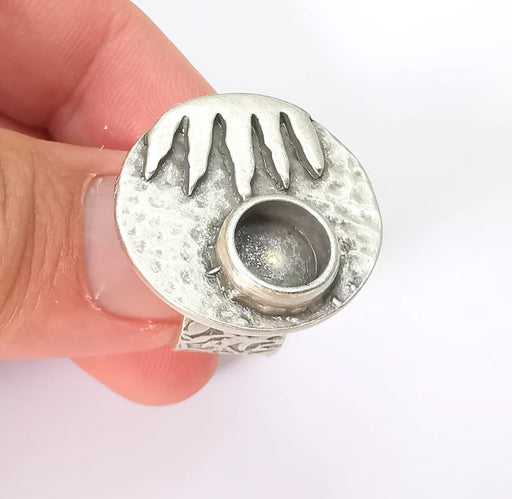 Sun Ring Blank Setting, Cabochon Mounting, Adjustable Resin Ring Base Bezels, Antique Silver Inlay Ring Mosaic Ring Bezel (8mm) G28597