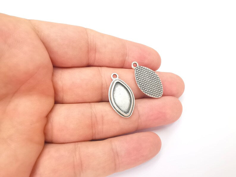 Marquise Charm Bezel, Resin Blank, inlay Mounting, Mosaic Pendant Frame, Cabochon Base,Dry Flower Setting, Antique Silver (18x10mm) G28601