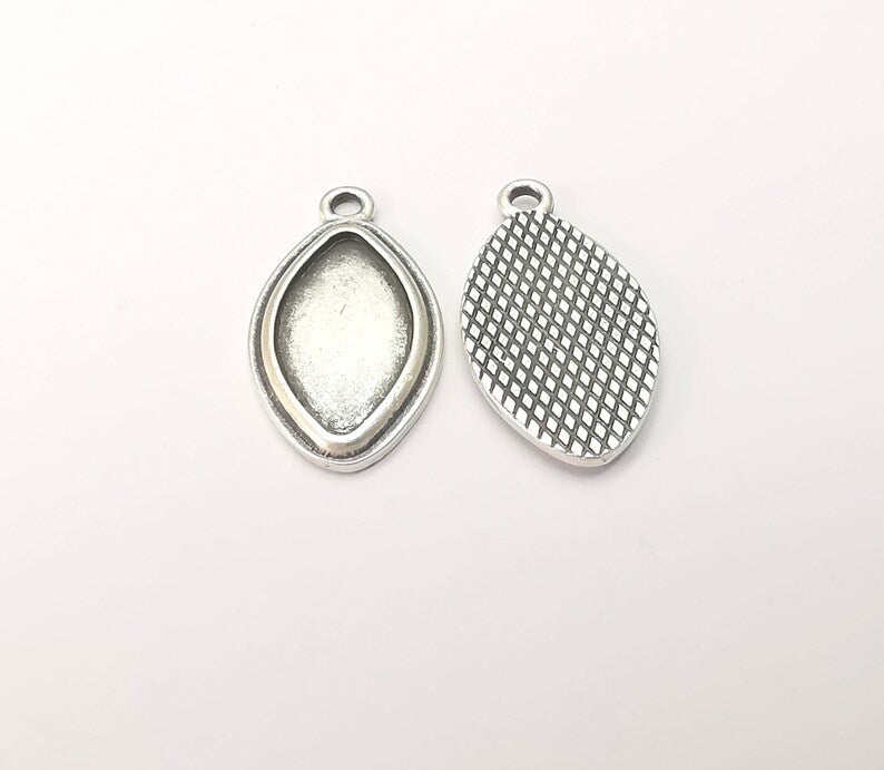Marquise Charm Bezel, Resin Blank, inlay Mounting, Mosaic Pendant Frame, Cabochon Base,Dry Flower Setting, Antique Silver (18x10mm) G28601