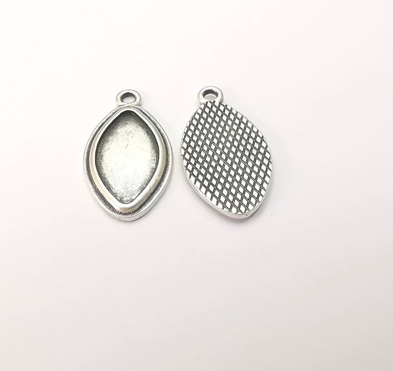 Marquise Charm Bezel, Resin Blank, inlay Mounting, Mosaic Pendant Frame, Cabochon Base,Dry Flower Setting, Antique Silver (18x10mm) G28601