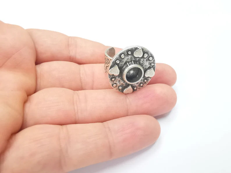 Heart Ring Blank Setting, Cabochon Mounting, Adjustable Resin Ring Base Bezels, Antique Silver Inlay Ring Mosaic Ring Bezel (8mm) G28602