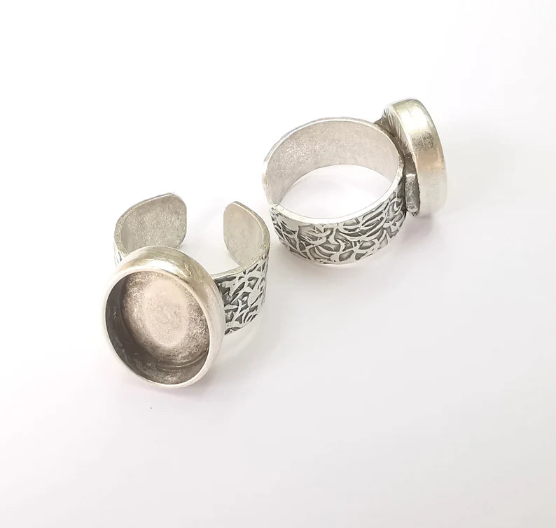 Oval Antique Silver Ring Blank Setting, Cabochon Mounting, Adjustable Resin Ring Base Bezels, Inlay Ring Mosaic Ring Bezel (18x13mm) G28606