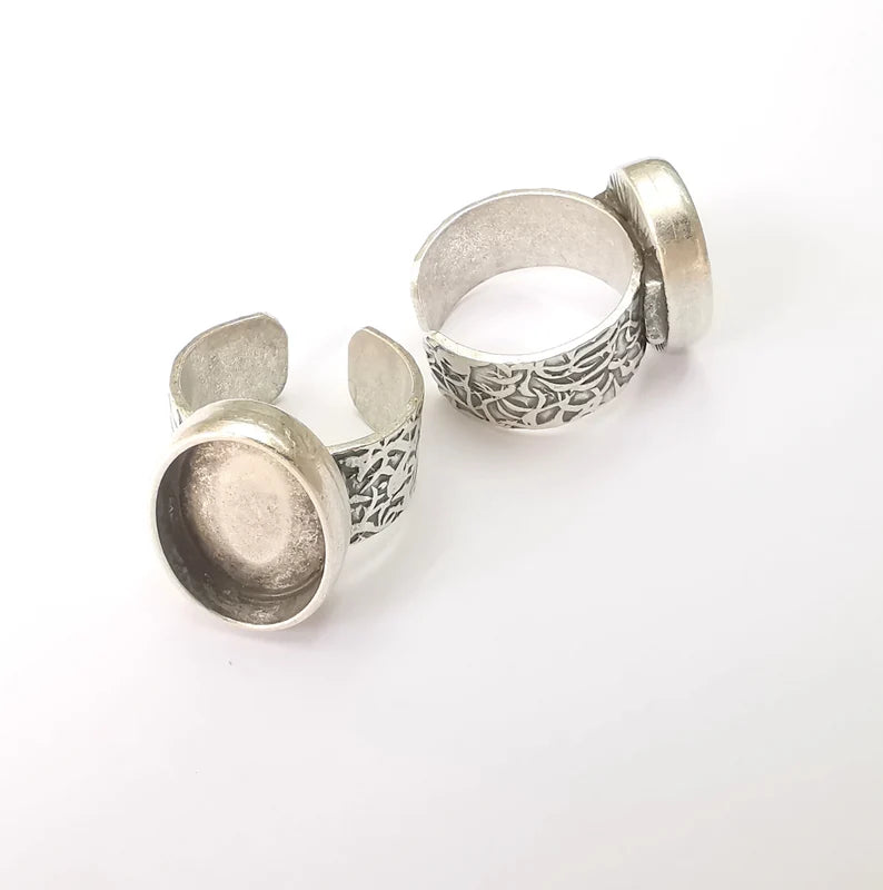Oval Antique Silver Ring Blank Setting, Cabochon Mounting, Adjustable Resin Ring Base Bezels, Inlay Ring Mosaic Ring Bezel (18x13mm) G28606