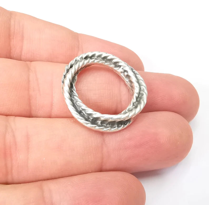 Round Twisted Circle Antique Silver Plated Circle Findings (25mm) G28607