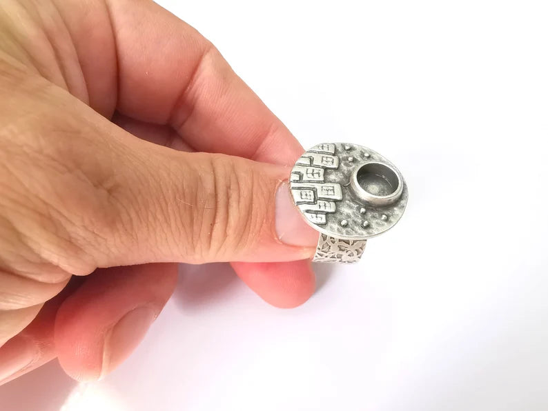 City Ring Blank Setting, Cabochon Mounting, Adjustable Resin Ring Base Bezels, Antique Silver Inlay Ring Mosaic Ring Bezel (8mm) G28610