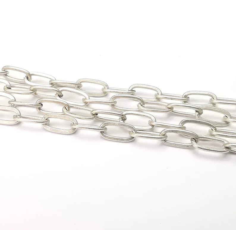 Antique Silver Large Cable Chain (12x6 mm) Antique Silver Plated Cable Chain (1 Meter - 3.3 feet ) G28613