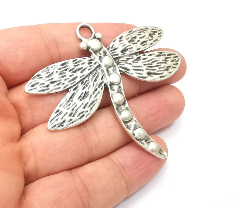 Dragonfly Charms Pendant Antique Silver Plated (70x62mm) G28628