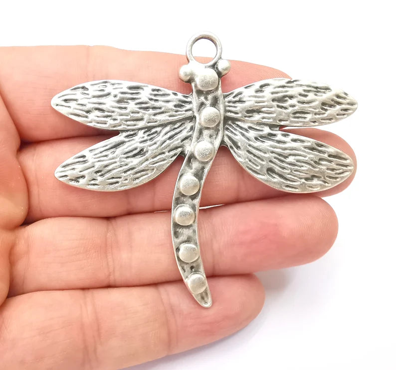Dragonfly Charms Pendant Antique Silver Plated (70x62mm) G28628