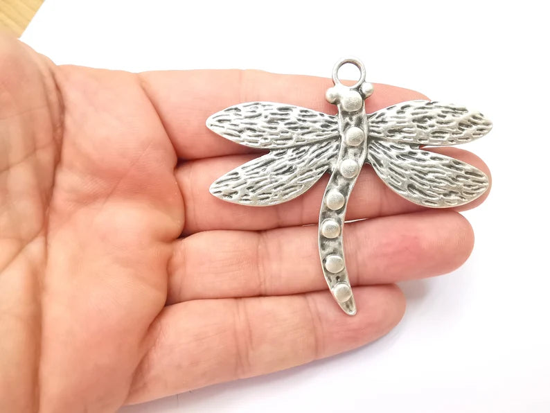 Dragonfly Charms Pendant Antique Silver Plated (70x62mm) G28628