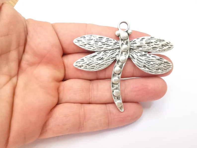 Dragonfly Charms Pendant Antique Silver Plated (70x62mm) G28628