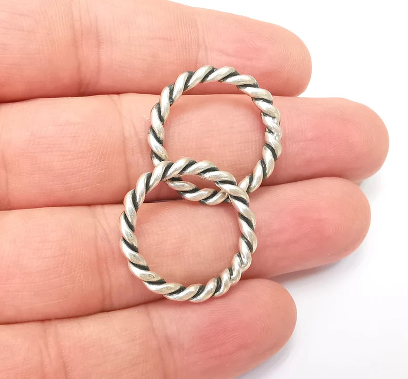 Round Twisted Circle Antique Silver Plated Circle Findings (25mm) G28629