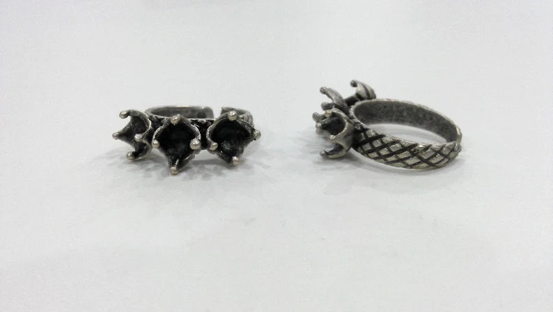 Silver Adjustable Ring Blank (6mm Blank) Antique Silver Plated Brass G27503