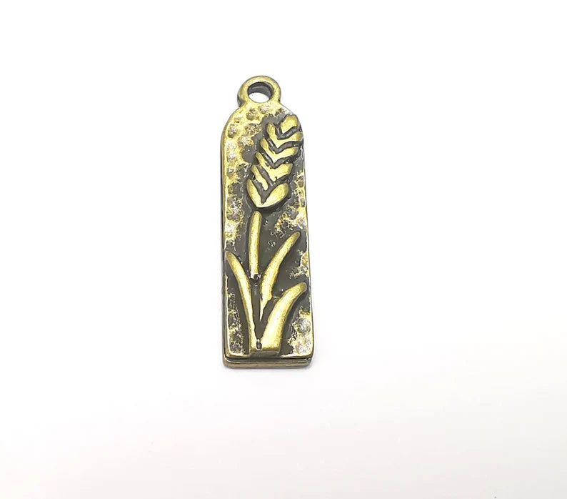 Flower Charms, Lavender Charms, Virgo Wheat Charms, Antique Bronze Plated (29x7mm) G28648