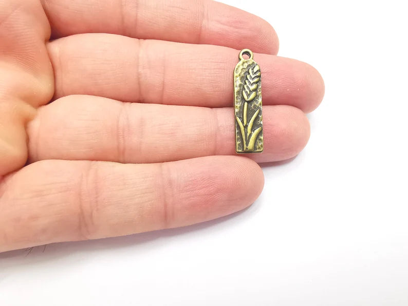 Flower Charms, Lavender Charms, Virgo Wheat Charms, Antique Bronze Plated (29x7mm) G28648