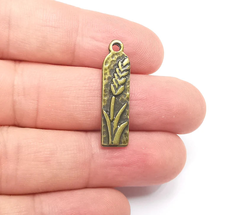 Flower Charms, Lavender Charms, Virgo Wheat Charms, Antique Bronze Plated (29x7mm) G28648