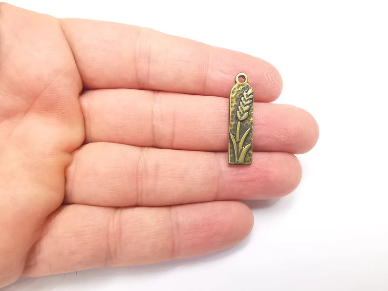 Flower Charms, Lavender Charms, Virgo Wheat Charms, Antique Bronze Plated (29x7mm) G28648