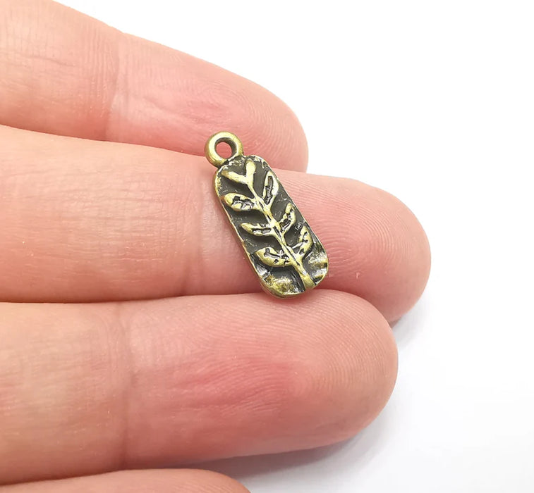 Sprout Charms, Leafy Branch Plant Charms, Virgo Wheat Charms, Antique Bronze Plated (19x7mm) G28649