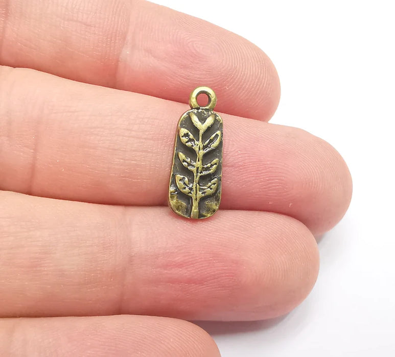 Sprout Charms, Leafy Branch Plant Charms, Virgo Wheat Charms, Antique Bronze Plated (19x7mm) G28649