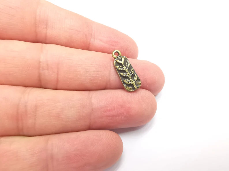 Sprout Charms, Leafy Branch Plant Charms, Virgo Wheat Charms, Antique Bronze Plated (19x7mm) G28649