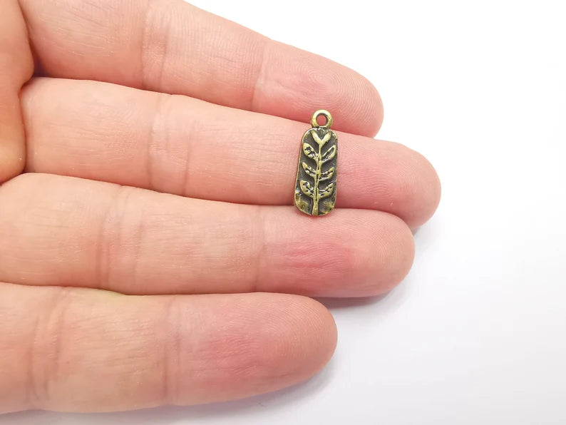 Sprout Charms, Leafy Branch Plant Charms, Virgo Wheat Charms, Antique Bronze Plated (19x7mm) G28649