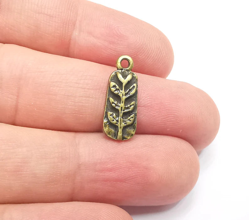 Sprout Charms, Leafy Branch Plant Charms, Virgo Wheat Charms, Antique Bronze Plated (19x7mm) G28649