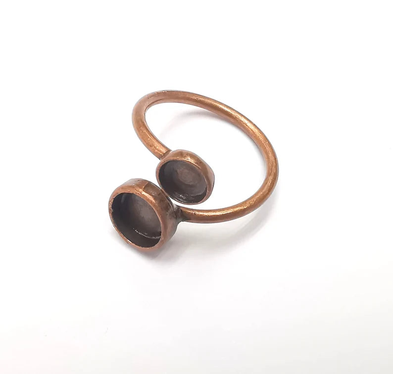 Antique Copper Ring Blanks Settings, Cabochon Mounting, Adjustable Resin Ring Base Bezels, İnlay Base Copper Plated Brass (8mm+6mm) G28650