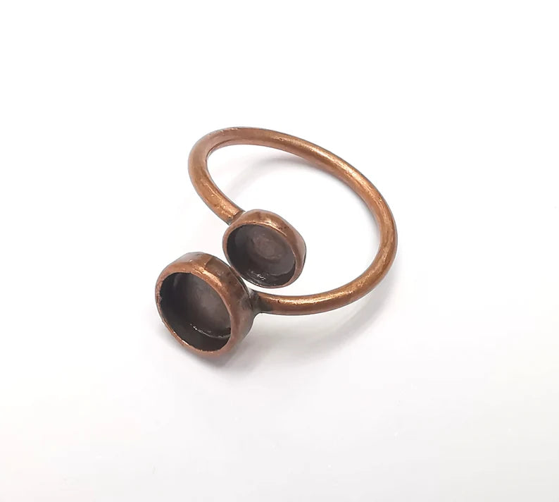 Antique Copper Ring Blanks Settings, Cabochon Mounting, Adjustable Resin Ring Base Bezels, İnlay Base Copper Plated Brass (8mm+6mm) G28650