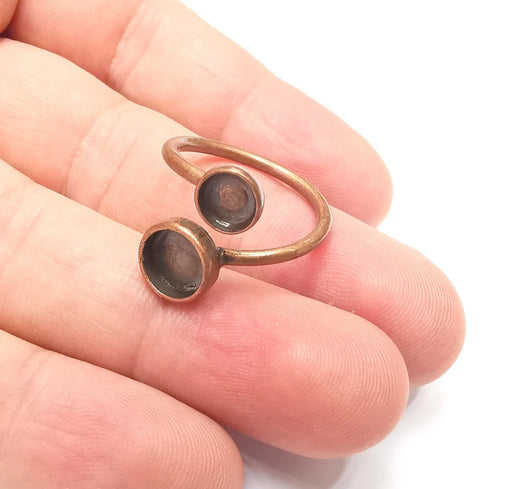 Antique Copper Ring Blanks Settings, Cabochon Mounting, Adjustable Resin Ring Base Bezels, İnlay Base Copper Plated Brass (8mm+6mm) G28650