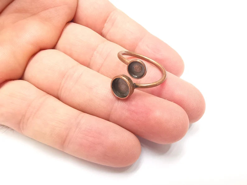 Antique Copper Ring Blanks Settings, Cabochon Mounting, Adjustable Resin Ring Base Bezels, İnlay Base Copper Plated Brass (8mm+6mm) G28650
