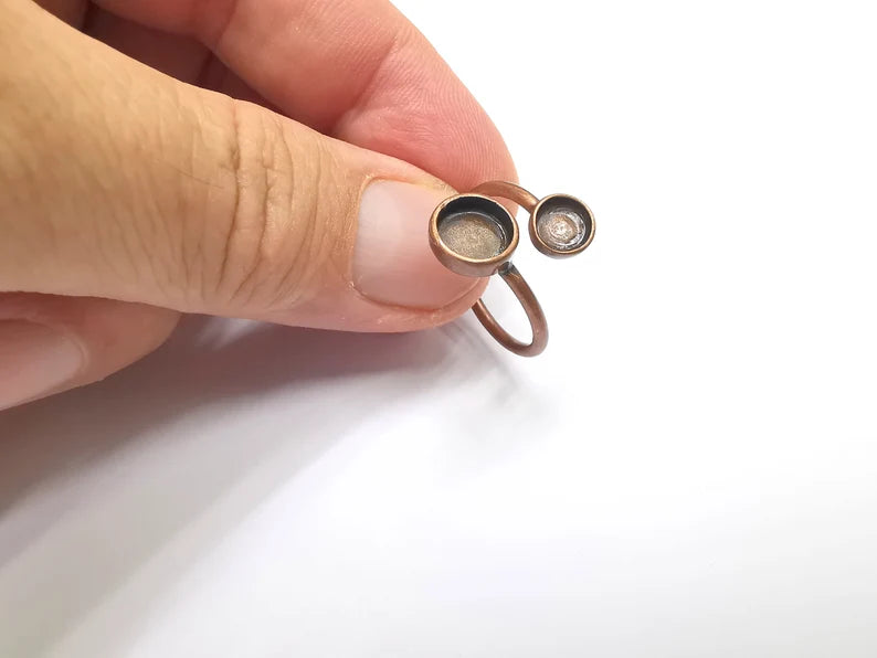 Antique Copper Ring Blanks Settings, Cabochon Mounting, Adjustable Resin Ring Base Bezels, İnlay Base Copper Plated Brass (8mm+6mm) G28650