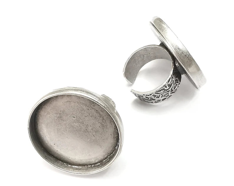 Round Ring, Branch Ring Blank Setting, Cabochon Mounting, Adjustable Resin Base Bezels, Antique Silver Plated (30mm) G28670
