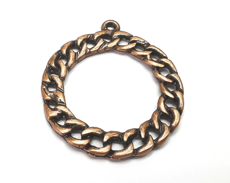 Round Curb Chain Shape Charms Antique Copper Plated (39x33mm) G28672