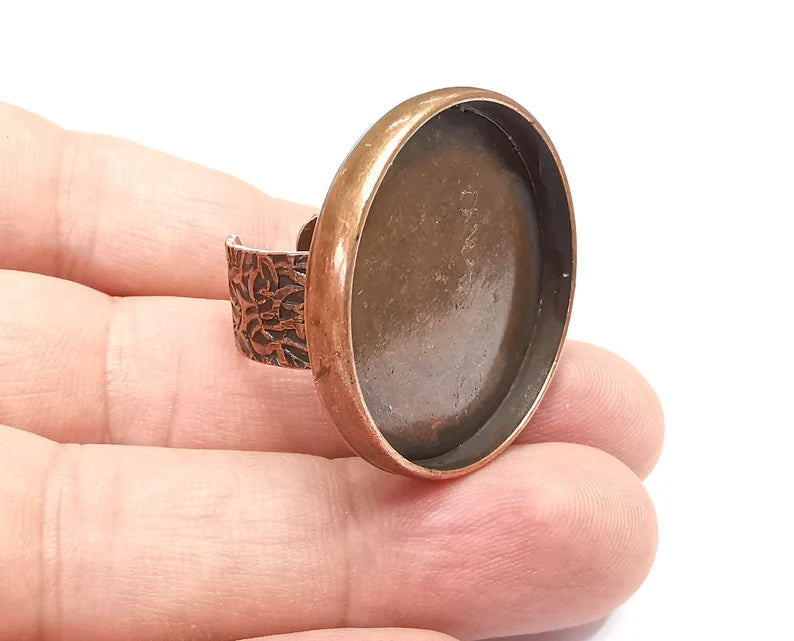 Round Ring, Branch Ring Blank Setting, Cabochon Mounting, Adjustable Resin Base Bezels, Antique Copper Plated (30mm) G28675