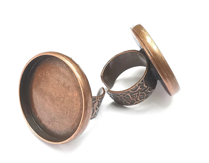 Round Ring, Branch Ring Blank Setting, Cabochon Mounting, Adjustable Resin Base Bezels, Antique Copper Plated (30mm) G28675