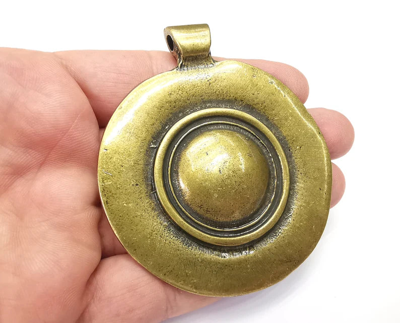 Ethnic Disc Pendant, Antique Bronze Plated (80x69mm) G28687