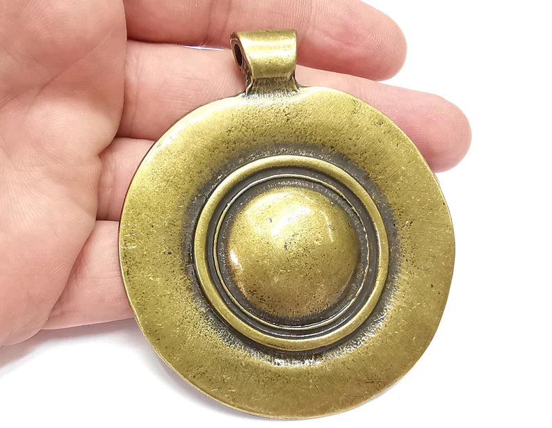 Ethnic Disc Pendant, Antique Bronze Plated (80x69mm) G28687