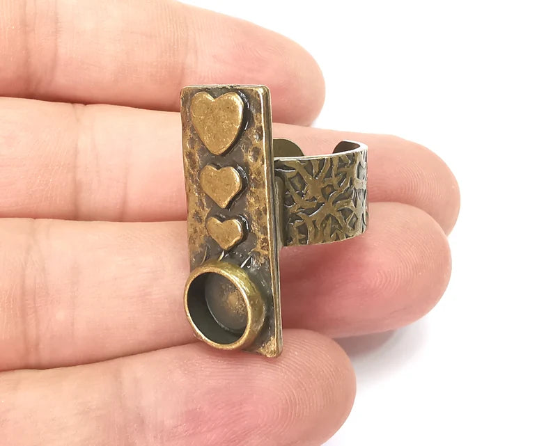 Heart Ring Blank Setting, Cabochon Mounting, Adjustable Resin Ring Base Bezels, Antique Bronze Inlay Ring Mosaic Ring Bezel (8mm) G28689